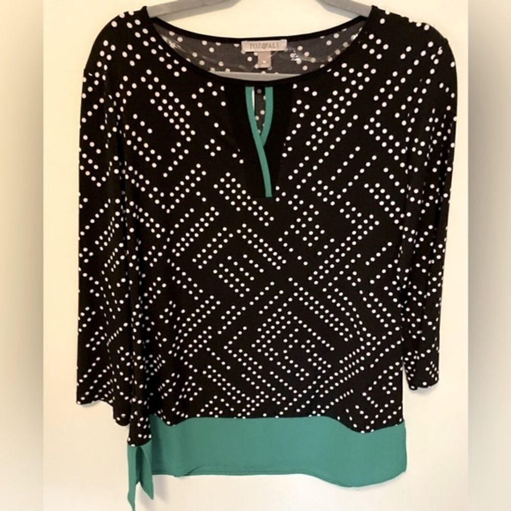 NWT Roz & Ali black green Polkadot tunic top Medium